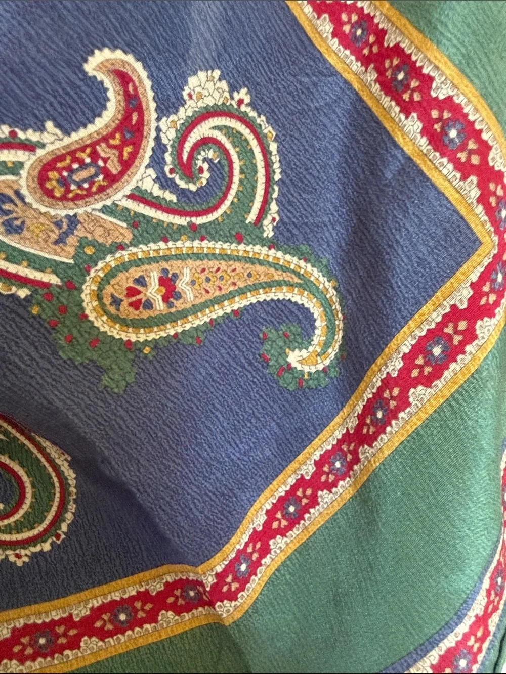 Valentino Garavani Large 31x31 Silk Paisley Scarf Blue Green